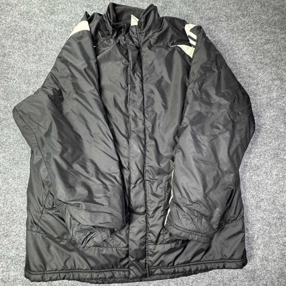Adidas Puffer Jacket Mens XL Black White 3 Stripe Padded Full Zip